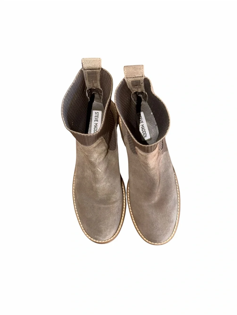Steve Madden Kiley Chelsea Boots Taupe Suede Lug Sole Ankle Booties Women’s 8M